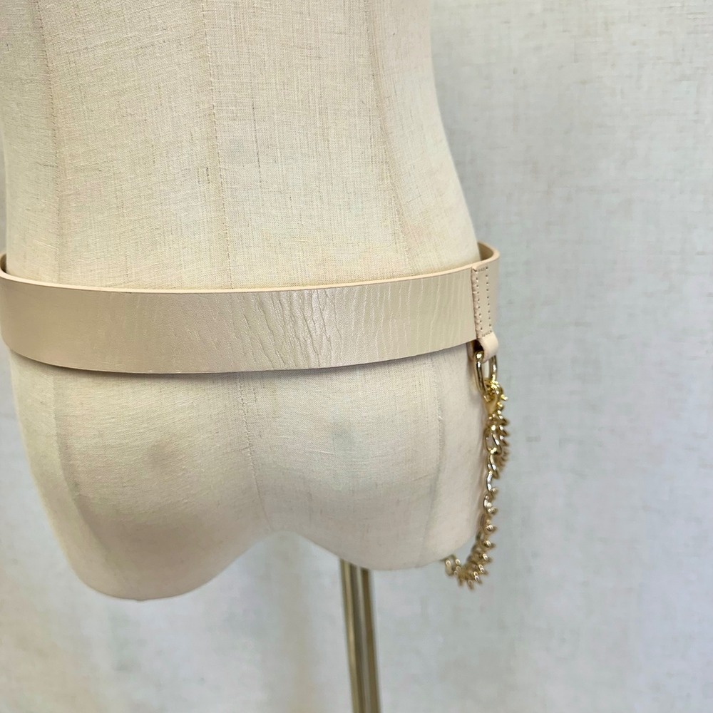 Beige Genuine Leather Chain Belt Gold Tone Buckle Women's Size S/M - Picture 4 of 13